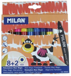 Milan: Milan Maxi Magic Fibre Tip Water Based Pens 3.25mm   8 Colours + 2 Magic Pens