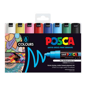 Uni Posca PC-7M 4.5-5.5mm Bold Bullet Tip Assorted Markers Set of 8