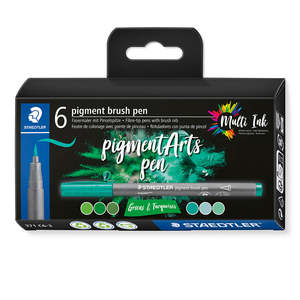 Staedtler Pigment Arts Brush Pen Set of 6 Greens & Turquoises