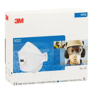 Painting Accessories: 3M Respirator Aura 9322a+ Flat Fold Standard White P2 Pack Of 10