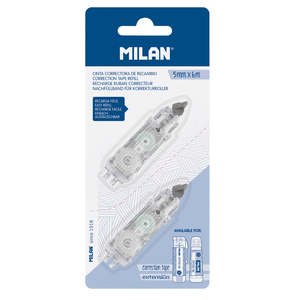 Milan Correction Tape Refill 5mm x 6m Pack of 2