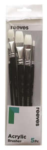 Reeves: Reeves Acrylic White Synthetic Flat Short Handle Brushes Set of 5