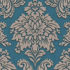 Damask Wallpaper: Two Toned Damask Wallpaper - Blue - Teal