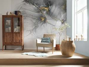 Pink Wallpaper: Ink Gold Flow - Custom Sized Mural Wallpaper (per m2)