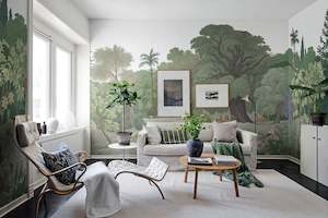 White Wallpaper: Jungle Land - Colour - Custom Sized Wallpaper Mural (per m2)