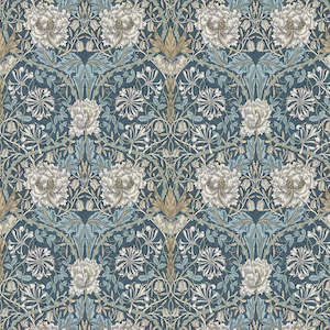 Art Deco Wallpaper: Honeysuckle and Tulip Wallpaper - Woad and Thyme