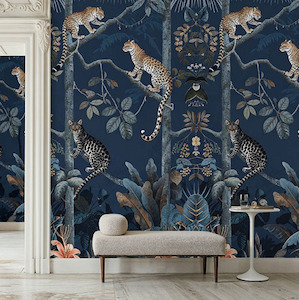 Panthera The Mural Hybrid Wallpaper - Midnight Blue