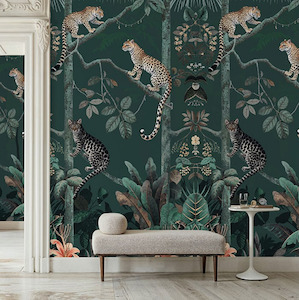 Panthera The Mural Hybrid Wallpaper - Forest Green