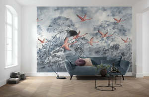 Bird Wallpaper: Flamingos in the Sky - Custom Sized Wallpaper Mural (per m2)