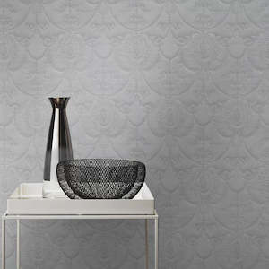 Damask Wallpaper: Rich Trianon Damask Wallpaper - Grey