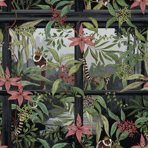 Sample - Comoro - Window Trailing Floral Wallpaper - Charcoal