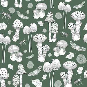 Pango And Ma: Fungi - NZ Wallpaper - Forest Green