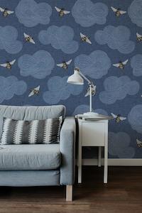 Hairy Bee Wallpaper - Navy