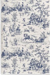 Vintage Toile Wallpaper - Cream/Navy