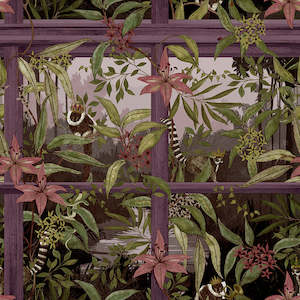 Sample - Comoro - Window Trailing Floral Wallpaper - Plum