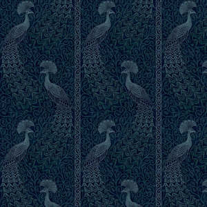Pavo Parade Peacock Wallpaper - Metallic Petrol/Ink