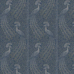 Pavo Parade Peacock Wallpaper - Metallic Silver/Denim