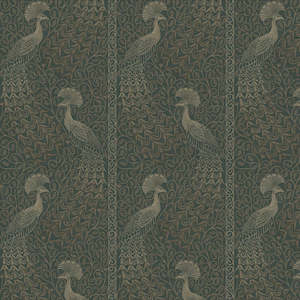 Pavo Parade Peacock Wallpaper - Metallic Gilver/Green