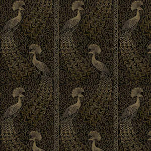 Pavo Parade Peacock Wallpaper - Metallic Gold/Soot