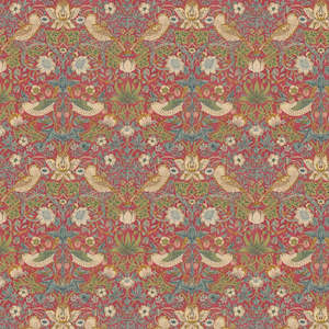 Art Deco Wallpaper: Strawberry Thief Wallpaper - Crimson