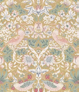 Art Deco Wallpaper: Strawberry Thief Wallpaper - Gold