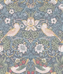 Art Deco Wallpaper: Strawberry Thief Wallpaper - Slate
