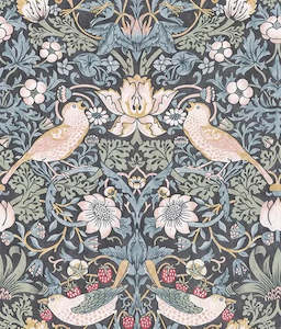 Art Deco Wallpaper: Strawberry Thief Wallpaper - Ink