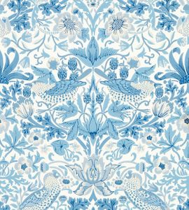 Art Deco Wallpaper: Strawberry Thief Wallpaper - Woad
