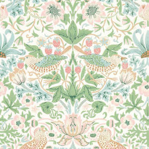 Art Deco Wallpaper: Strawberry Thief Wallpaper - Cochineal Pink