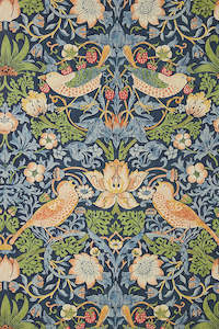 Art Deco Wallpaper: Strawberry Thief Wallpaper - Indigo/Mineral