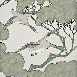 Grand Flying Ducks Wallpaper - Silver Taupe