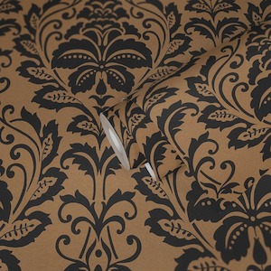 Metallic Baroque Damask Wallpaper - Black Brown
