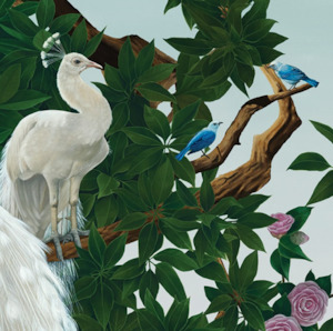 Bird Wallpaper: Vera's Garden - Peacock Wallpaper - Aquamarine