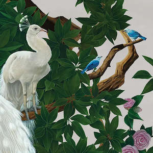 Vera's Garden - Peacock Wallpaper - Mist