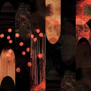 Tree Wallpaper: Ember Designer Wallpaper - Black & Orange