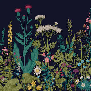 Botanical Fleur Mural Wallpaper - Indigo