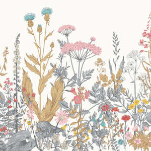 Botanical Fleur Mural Wallpaper - Dove/Grey