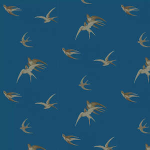 Retro Wallpaper: Swallows Wallpaper - French Blue
