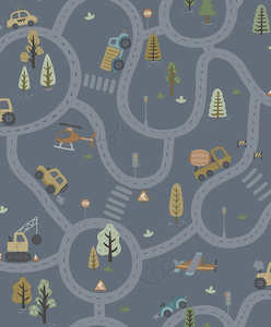 Kids Wallpapers: Roundabout Road Wallpaper - Denim Blue