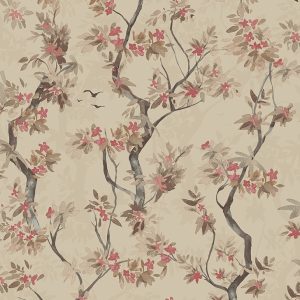 Patagonia: Sample - Folia - Blossoming Tree Wallpaper - Taupe/Red- Discontinuing