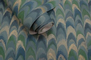 Sample - Ruba - Peacock feathers Wallpaper - Teal- Discontinuing