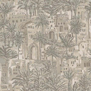 Sample - Tipaza - Metallic Palms Wallpaper - Beige- Discontinuing