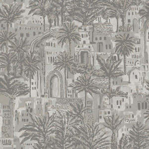 Sample - Tipaza - Metallic Palms Wallpaper - Grey- Discontinuing