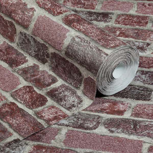 Sample - Baker Street Brick Wallpaper - Anaglypta - Red