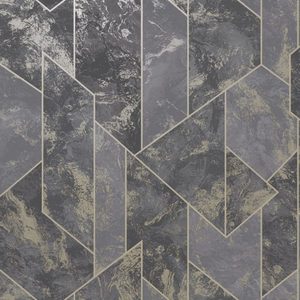 Sample - Zarci - Geometric Marble Wallpaper - Charcoal- Discontinuing