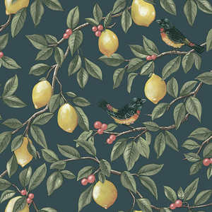 Ponderosa Bird and Lemon Wallpaper - Teal