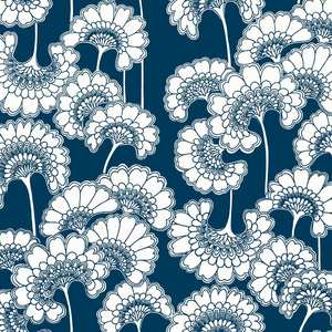 Japanese Floral Wallpaper - Florence Broadhurst - True Blue