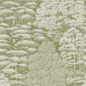 White Wallpaper: Woodland Toile Wallpaper - Cream and Green