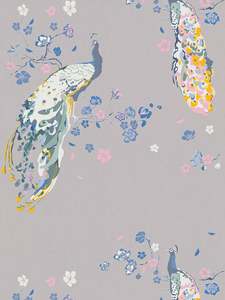 Majestic Peacock & Blossom Wallpaper - House of Turnowsky - Grey/Blue