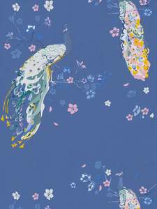 Majestic Peacock & Blossom Wallpaper - House of Turnowsky - Blue